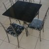 Mesa Quadrado Indiano 68 X 68cm Base Marica com 4 Cadeiras Rio Martelada acento Preto Lirio -Teixeira