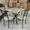 Mesa Marabá Base Ipanema Marrom Tampo Quadrada Pedra Off 75x75 4 Cadeiras Assento Creme - Teixeira