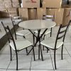 Mesa Marabá Base Ipanema Marrom Tampo Redonda Pedra Off 75x75 4 Cadeiras Assento Creme - Teixeira