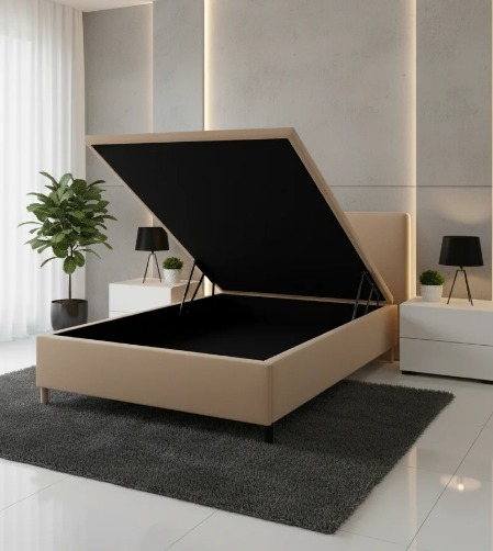 Base Casal Baú Carioca Blindada Suede Bege- Bioflex