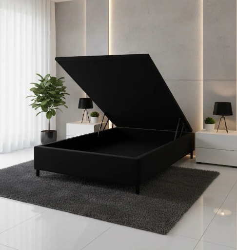 Base Casal Baú Carioca Blindada Suede Preto - Bioflex