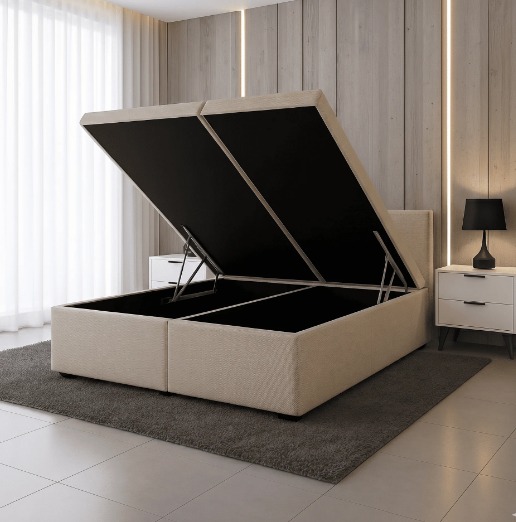 Base Casal Bi-Partida Baú Carioca Blindada Suede Bege- Bioflex