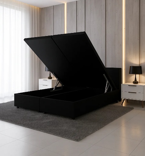 Base Casal Bi-Partida Baú Carioca Blindada Suede Preto - Bioflex