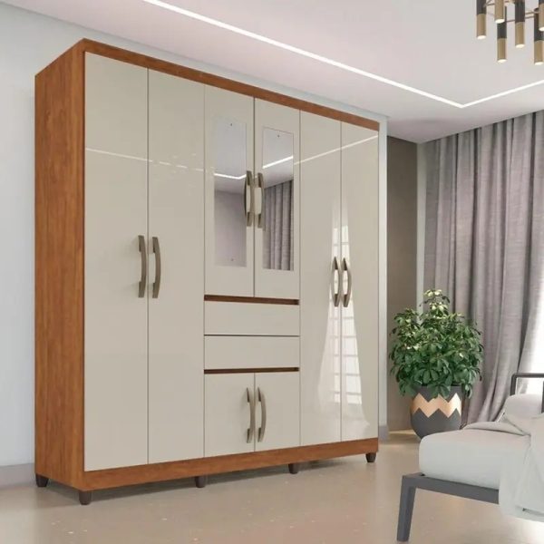 Guarda roupa 8 Portas 2 gavetas Master Top Imop Cinamomo com Arenas -Com Espelho