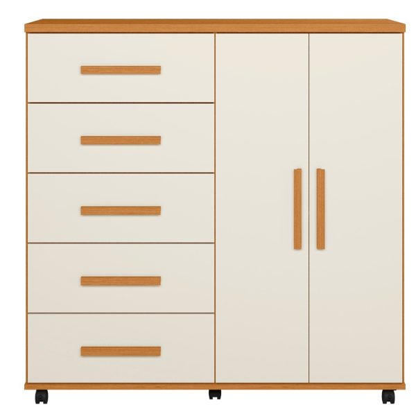Comoda 5 Gavetas com 2 Portas Toronto Albatroz Cinamomo com Off white