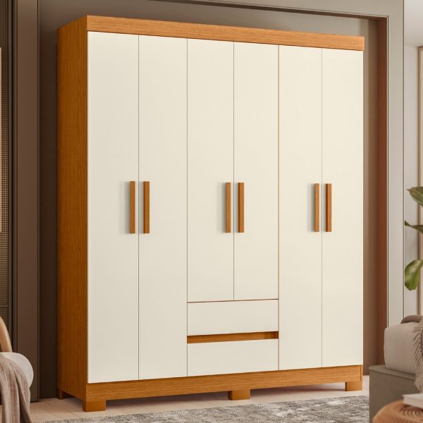 Guarda-Roupa Olímpia 6 Portas com 2 Gavetas  Cinamomo com Off white - Albatroz