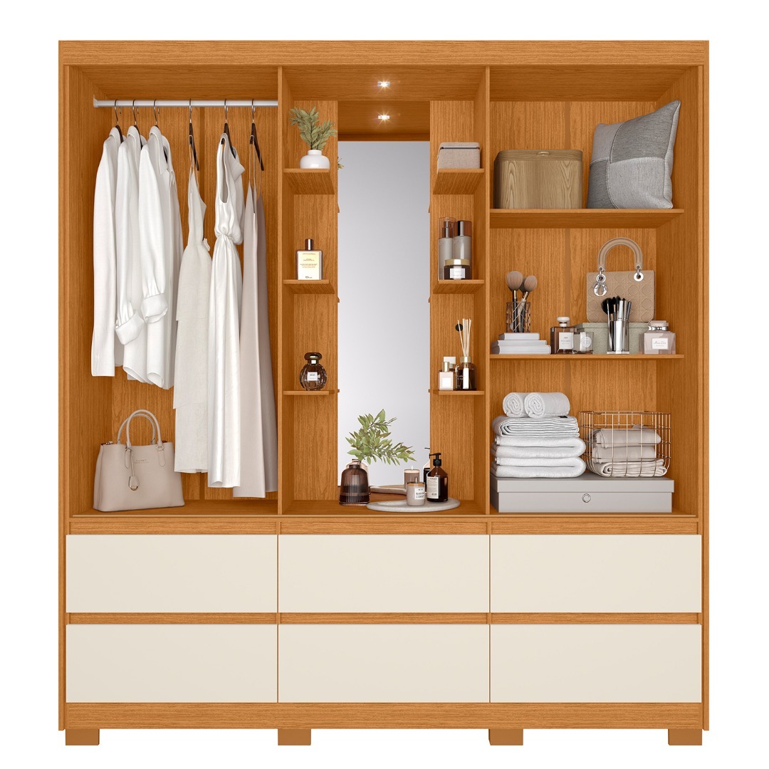 Guarda-Roupa 2 Portas de correr com 6 Gavetas Atena Cinamomo com Off white - Albatroz - Imagem 2