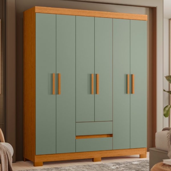 Guarda-Roupa Olímpia 6 Portas com 2 Gavetas  Cinamomo com Salvia - Albatroz