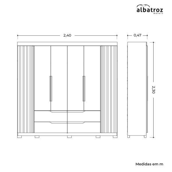 Guarda roupa Casal 6 Portas e 4 Gavetas Doble Cinamomo com Off White - Albatroz