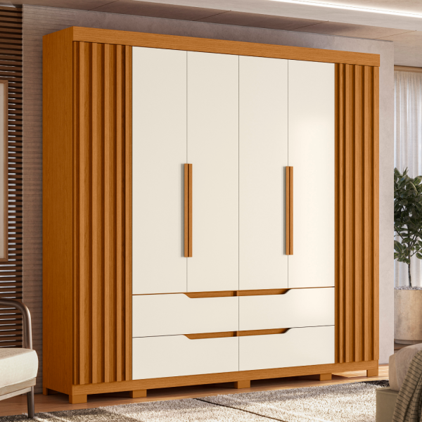 Guarda roupa Casal 6 Portas e 4 Gavetas Doble Cinamomo com Off White - Albatroz